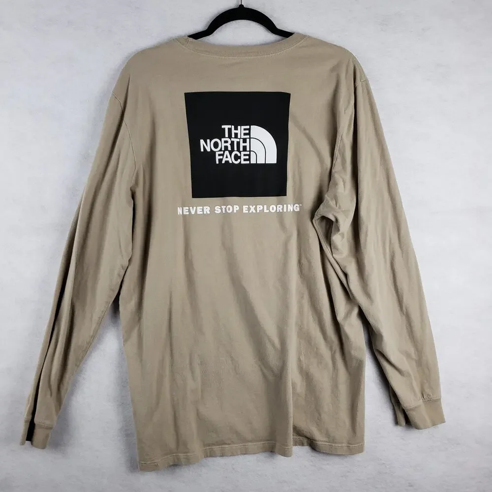 The North Face Men's XL Long Sleeve‎ Graphic Tee Tan Black Logo Neutral Gorpcore